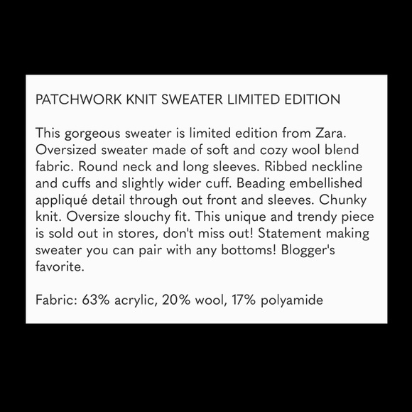 ZARA Oversized Patchwork Knit Sweater, Limited Edition - Picture 10 of 10